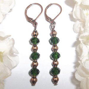 Dark Green Faux Emerald & Copper Earring Set 6535